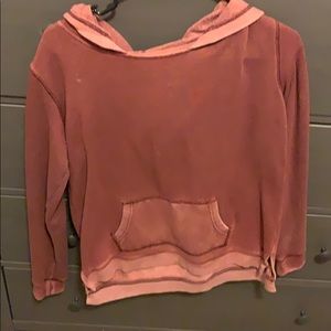 Distressed hoodie sweater.